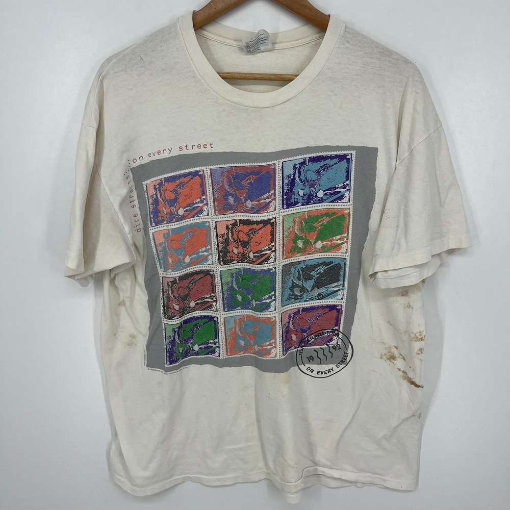 Vintage 1992 Dire Straits On Every Street Tour T-Shirt Mens XL White Hanes 90s